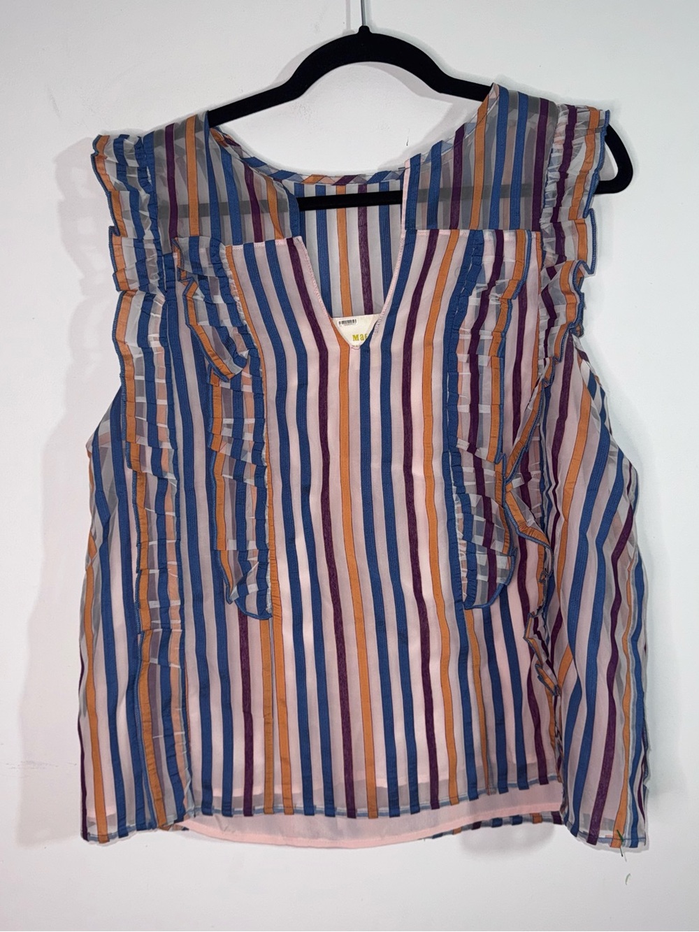 Maeve Anthropologie Size 10 Striped Ruffle Blouse Sheer Boho Romantic Top